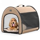 PETSFIT Soft Dog Crate, Cat Travel Carrier- 26.5 Inch Lightweight, Roomy, Easy to Set Up, Portable Pop Up Carrier with Thick Mat, Large Cat Carrier for 2 Cats，Sturdy Soft Sided Dog Crate, Khaki