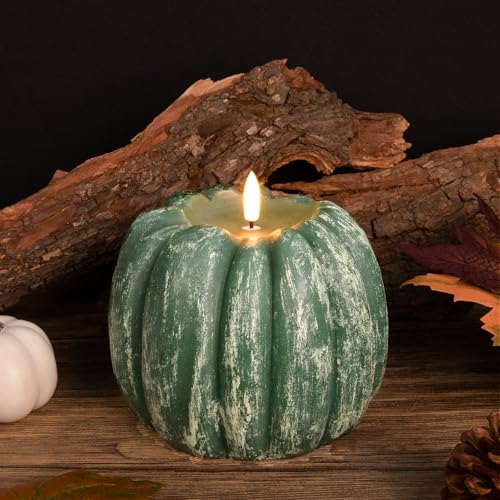 Image of Fall Decorations for Home - Fall Decor - Flickering Flameless Wax Pumpkin LED Candle with Timer Remote - Autumn Party Decorations Indoor - Thanksgiving Battery Operated Candle Light for Mantel Table