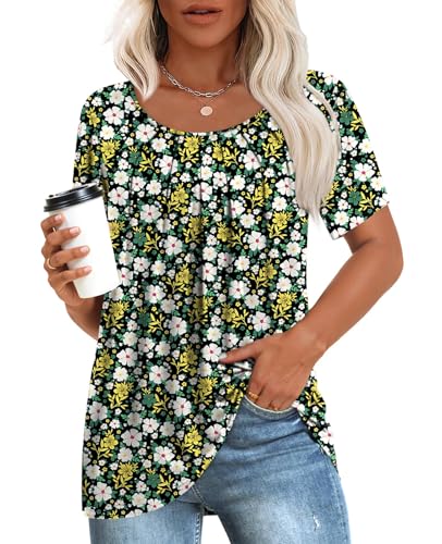 Anymeet Womens Fashion Summer Tunic Short Sleeve Casual Tops for Leggings Basic Blouses Hide Belly Plus Size Black Hawthorn 3X-Large