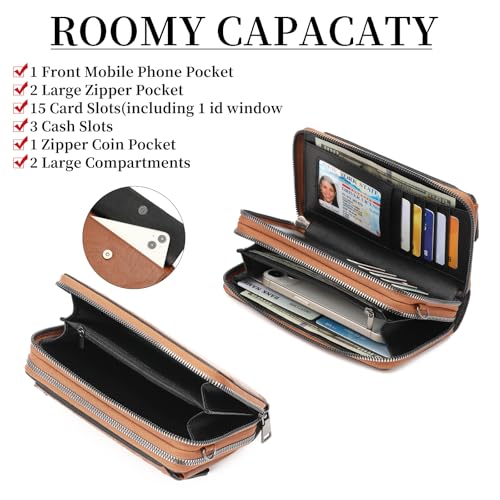 Image of FALAN MULE Crossbody Bags for Women Small Leather Cell Phone Wallet Wristlet Purse with Zip Around 2 Strap