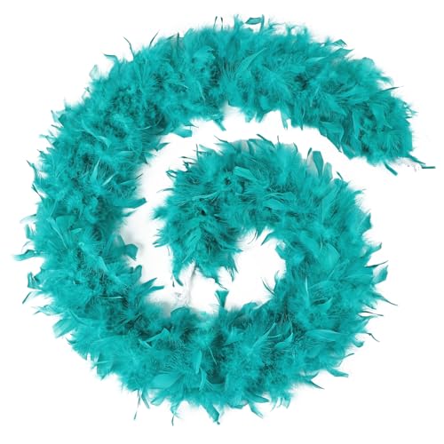 FeelfunFeather Teal Feather Boa - 45g 2 Yards Turkey Boas Feathers for Party Bulk Wedding Concert Carnival Halloween Christmas Costume Decoration