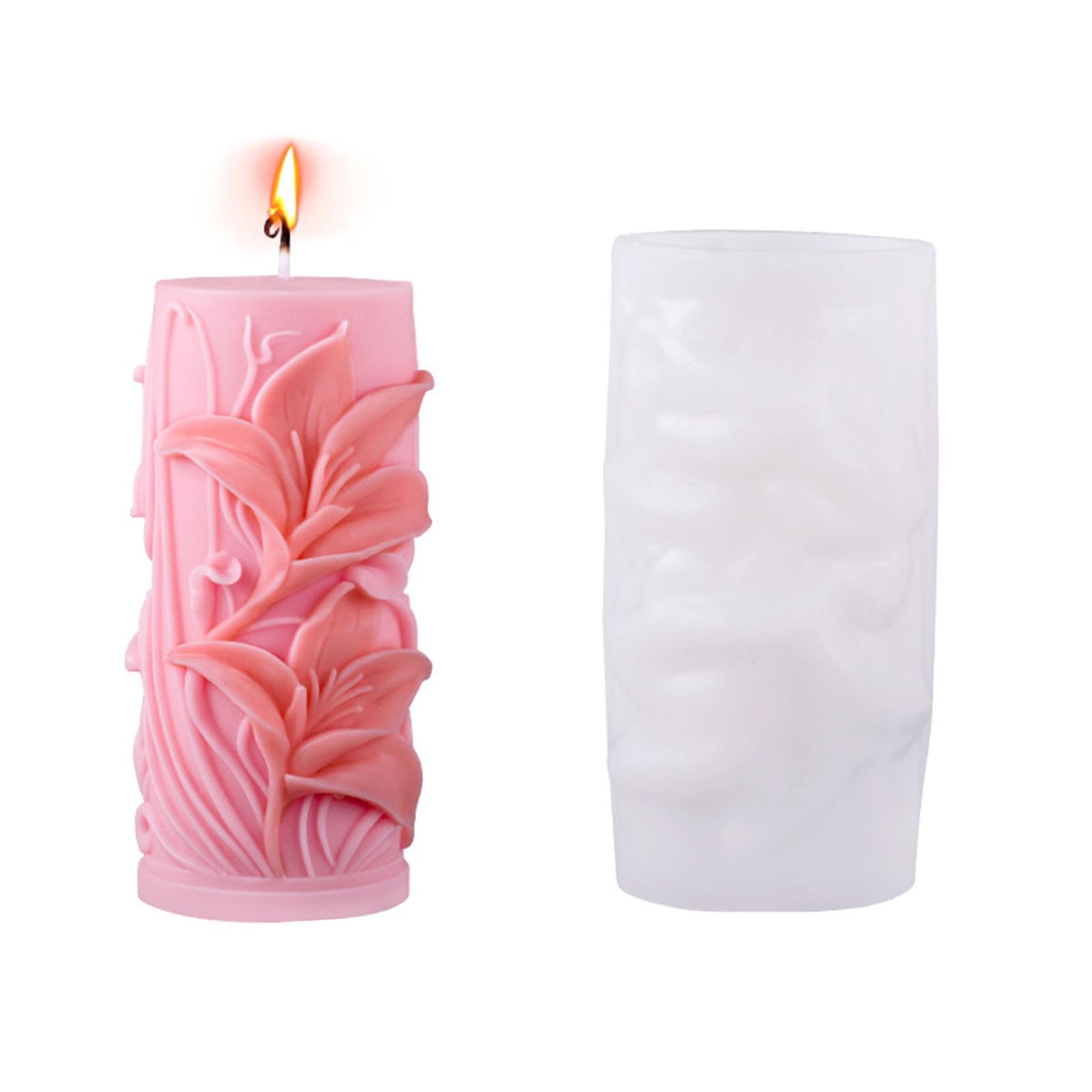 Jazuaiao Cylinder Silicone Flowers Pillar Molds Ornament Molds Plasters Casting Epoxy Resin Silicone Flowers Pillar