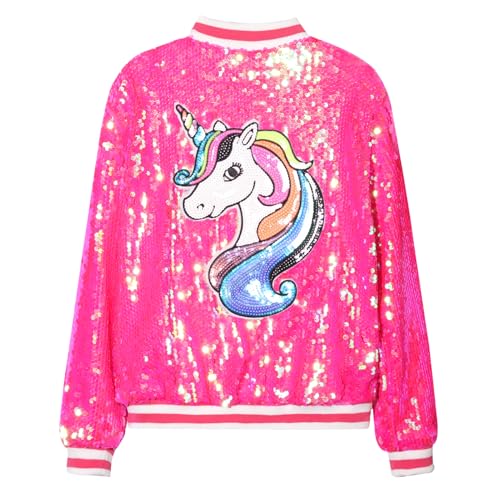 Unicorn Sequin Jacket for Girls Kids Toddler Sparkle Zipper Bomber Jacket with Pockets