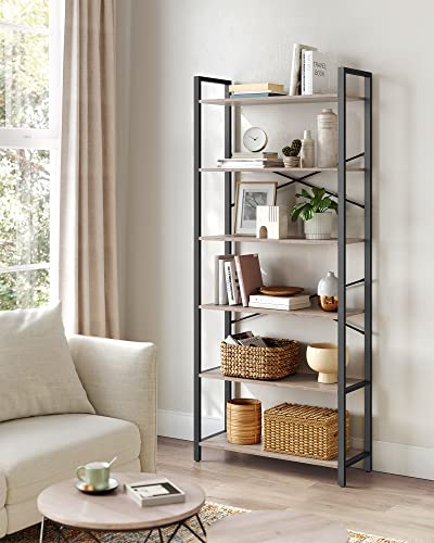 Image of VASAGLE 6-Tier Bookshelf, Bookcase with Steel Frame, Book Shelf for Living Room, Home Office, Study, 11.8 x 31.5 x 73.2 Inches, Industrial Style, Heather Greige and Ink Black ULLS082B02