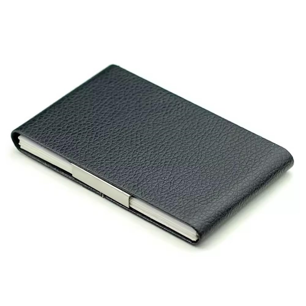 Tarjetero profesional Estuche for tarjetas de visita cuero y acero inoxidable creativo simple(Schwarz)