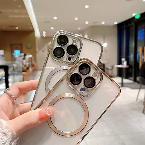 Image of MIDOS Silicone Back Cover Ring Logo Cut For Magsafe Compatible With iPhone 14 Plus Lens Protection Chrome Back Case Cover For-iPhone 14 Plus (2022) 6.7[Silver ]