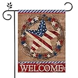 Eiazuiks 4th of July Patrioctic American Garden Flag Floral Spring Double Sided Vertical Rustic Farm