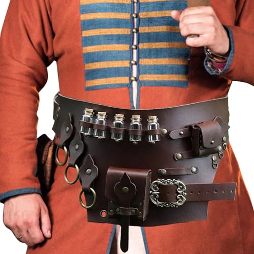 gifyym Disfraz de, cinturón cómodo y de poción, cinturón renacentista con sensación vintage para juegos de rol, accesorios de, marrón oscuro, Refer to description