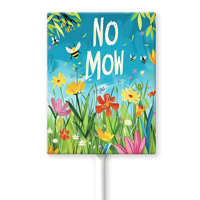 Geroclonup No Mow Sign with Metal Stake 7 x 8.8 Inches No Mow May Yard Sign No Mow Signs Aluminum ​Garden Signs Outdoor for Lawn Yard Garden Decor, Easy to Install
