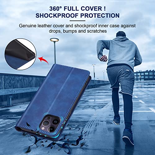 Image of Jasonyu Flip Wallet Case for iPhone 14 Pro Max 5G,Blue