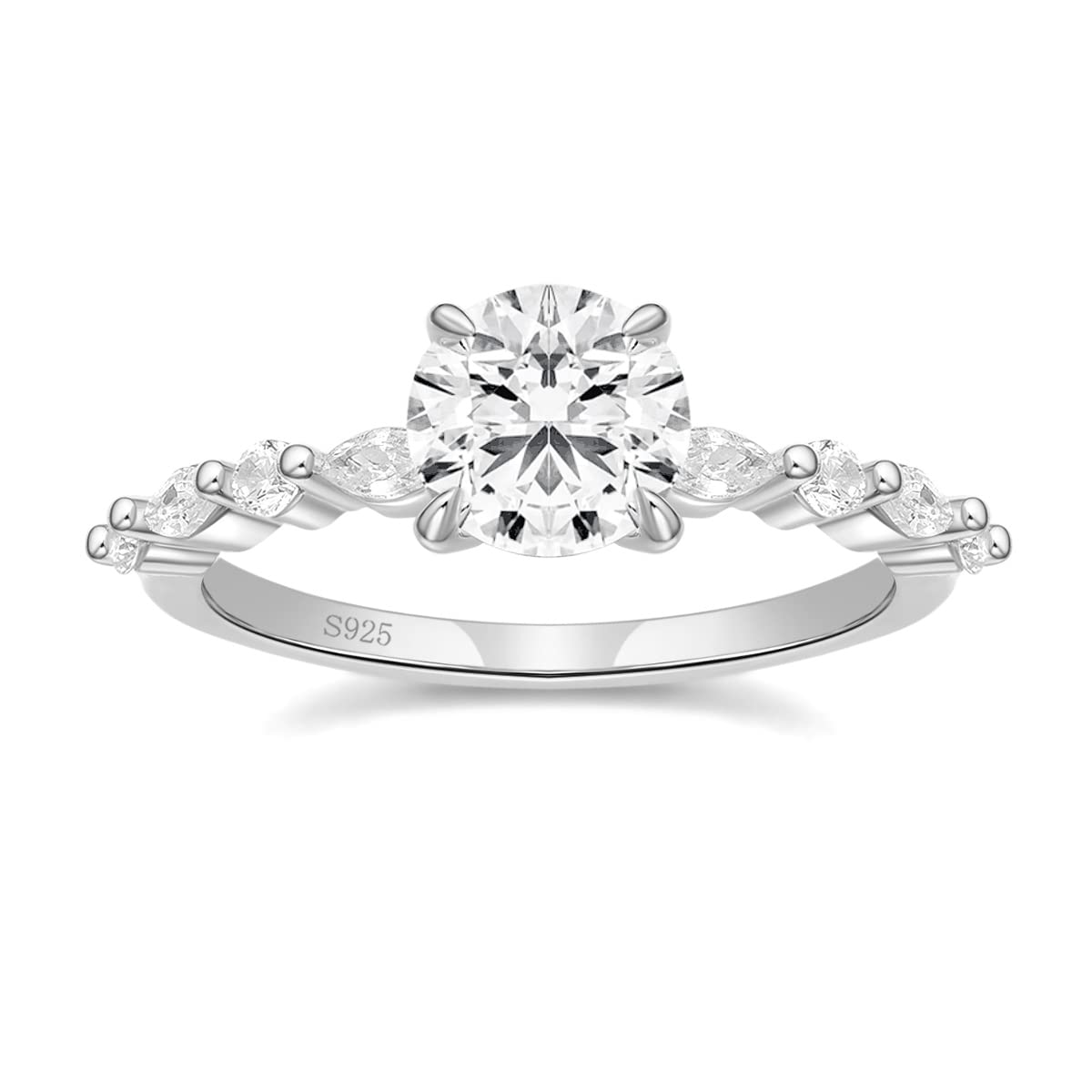 POMODA 1.5 CT Moissanite Engagement Rings For Women 925 Sterling Silver CZ Cubic Zirconia Rings Round Cut Promise Wedding Rings Stunning Wedding Bands for Women Size 410, Precious Metal, Cubic