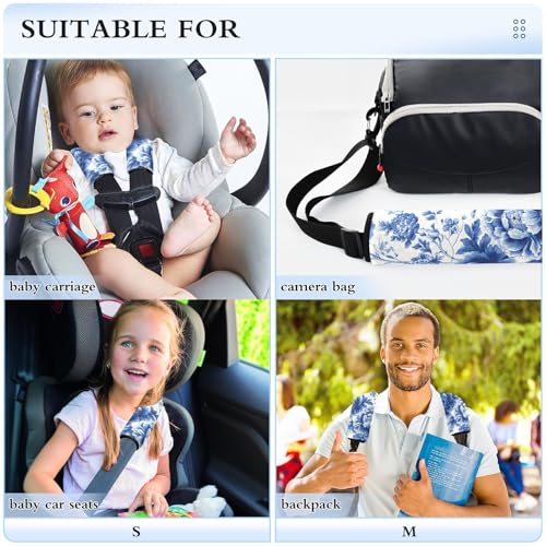 Image of Blue and White Peony Flowers Butterfly Seat Belt Cover Pad 2 Pcs Soft Cute Seatbelt Covers Protector Support Head Neck Shoulder Strap for Car Seats High Chair Backpack for Adults Kids Women Men