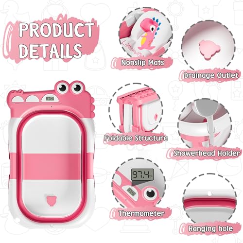 Image of TPN Collapsible Baby Bathtub, Baby Bath Tub with Soft Cushion & Real-Time Thermometer, Baby Bathtub Infant to Toddler Tub (0-36 Months), Portable Newborn Travel Bath Tub