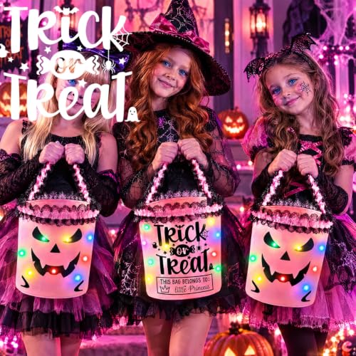Halloween Trick or Treat Bags Candy Bucket, Upgraded Light Up Ghost Basket Decoration Multipurpose Reusable Goody Sweet Buckets for Scary Night Party Supplies Favors Festival Decor Gifts Pink 1 Pack - image 7