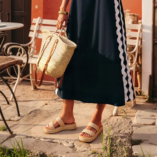 Image of EQAUDES Platform Sandals Women Slip on Espadrille Wedges Slides Bohemia Sandals Flatform Open Toe Beach Sandals