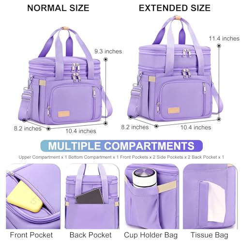 Lunch Box for Men Women - Double Deck Insulated Lunch Bag, Large Leak Proof Tote Cooler, Wide Open Dual Compartment Lunch Bags with Shoulder Strap, For Work Picnic Hiking Beach, Purple - Image 6