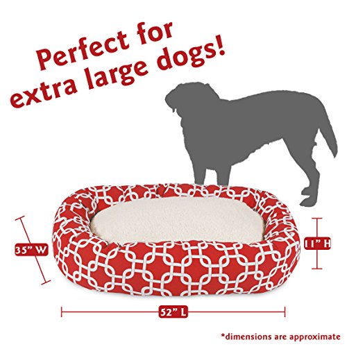 Image of Majestic Pet 52 Inch Links Sherpa Calming Dog Bed Washable - Cozy Soft Round Dog Bed with Spine for Head Support - Fluffy Donut Dog Bed 52x35x11 (inch) - Round Pet Bed X- Large - RED