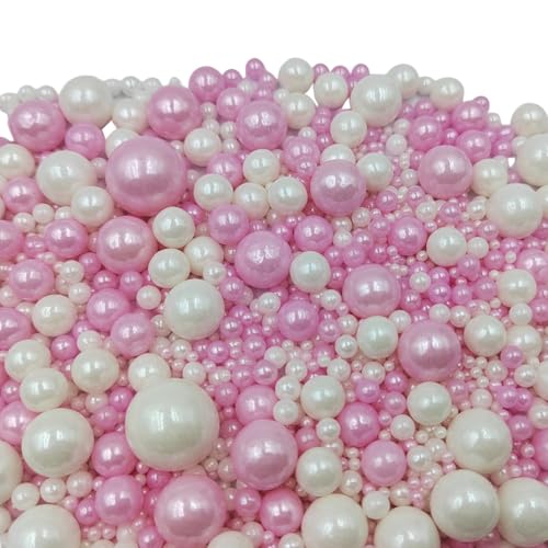 Image of Edible White Pink Sugar Pearls Candy Sprinkles 120G / 4.23Ounce Baking Cake Sprinkles Cupcake and Cake Topper Cookie Decorations Wedding Party Valentines Halloween Christmas Supplies