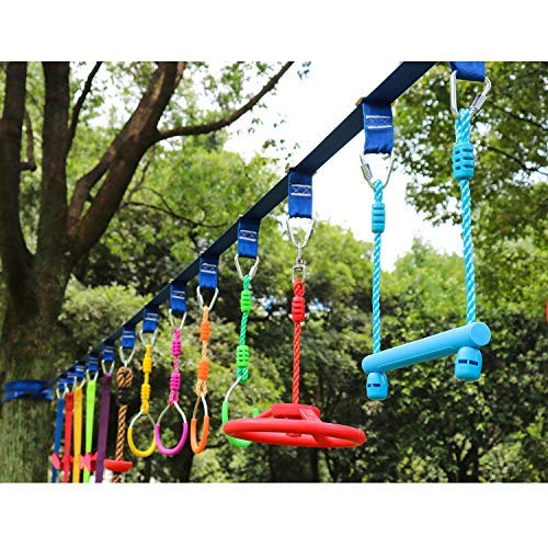 Rainbow Craft Ninja Climbing Attachments for Ninja Obstacle Course Kids Backyard Training Equipment - Ninja Rings, Ninja Monkey Bars, Climbing Rope Ladder & Ninja Cargo Net - Without Ninja Line