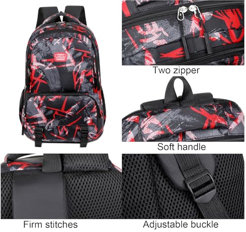JiaYou Teens Girls Boys Middle School Backpack Unisex Camouflage Primary School Daypack(Red,28 Liters)4