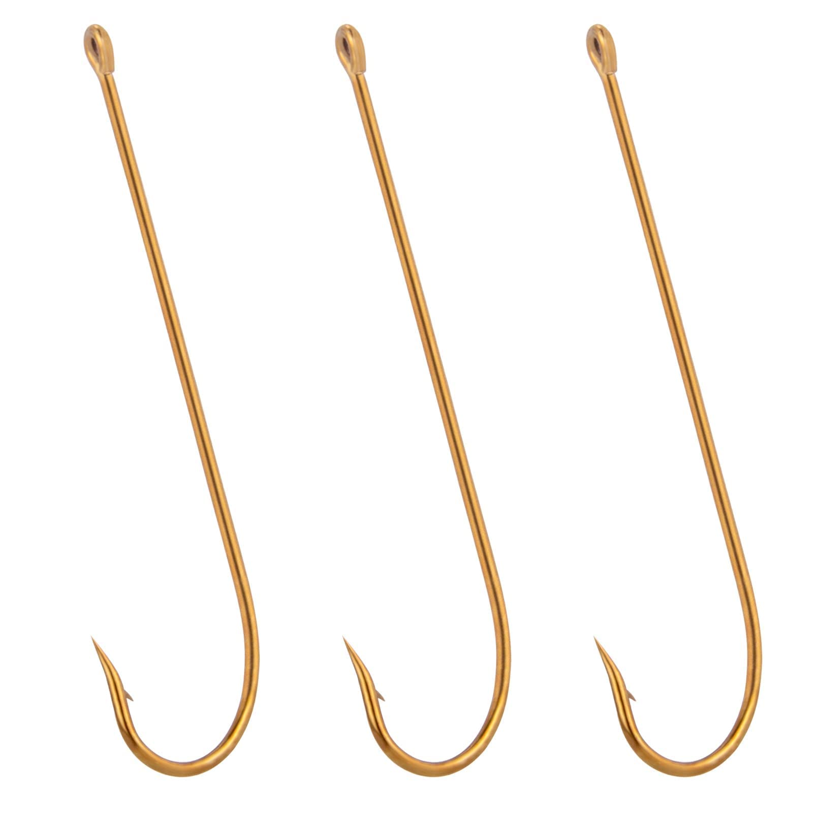 Dr.Fish 100 Pack Aberdeen Fishing Hooks Freshwater Hooks Extra Long Shank Bronze Light Wire Offset Live Bait Hooks Bass Crappie Walleye Panfish Bluegill Bream