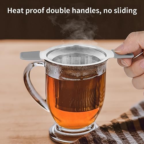 Ohtomber Tea Infuser Strainers, Stainless Steel Loose Leaf Tea Strainer Stepper with Heat Proof Double Handles, Extra Fine Mesh Ball Infusers, Diffuser Holder Filter for Mugs - Thumbnail 3