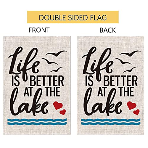 Chengxun HYQ-18 Life Is Better At The Lake Garden Flag Double Sided Premium Burlap Fabric Lake House Decor Lakeside Living Cottage Vintage Outdoor Decoration Banner thumb #1