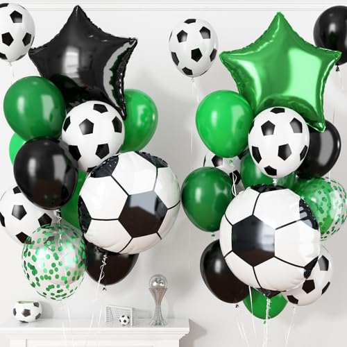 Image of Soccer Balloons, Green Black Balloons, Soccer Sports Theme Party Balloons