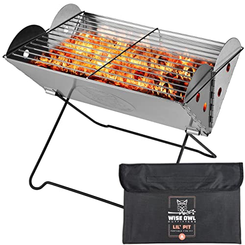 Wise Owl Outfitters Portable Camping Grill - Collapsible Fire Pit for Camping, Stainless Steel 13.6 x 10.2 Inch - 2.2lb Pop Up Fire Pit with Case for BBQ, Tailgating, Backyard, Outdoor Use Wise Owl Outfitters Portable Camping Grill - Collapsible Fire Pit for Camping, Stainless Steel 13.6 x 10.2 Inch - 2.2lb Pop Up Fire Pit with Case for BBQ, Tailgating, Backyard, Outdoor Use