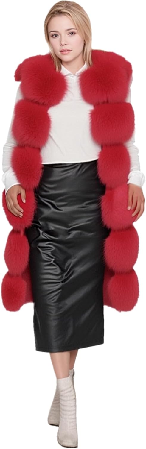 Lisa Colly Women's Faux Fox Fur Coat Jacket Winter Sleeveless Faux Fur Vest Outwear