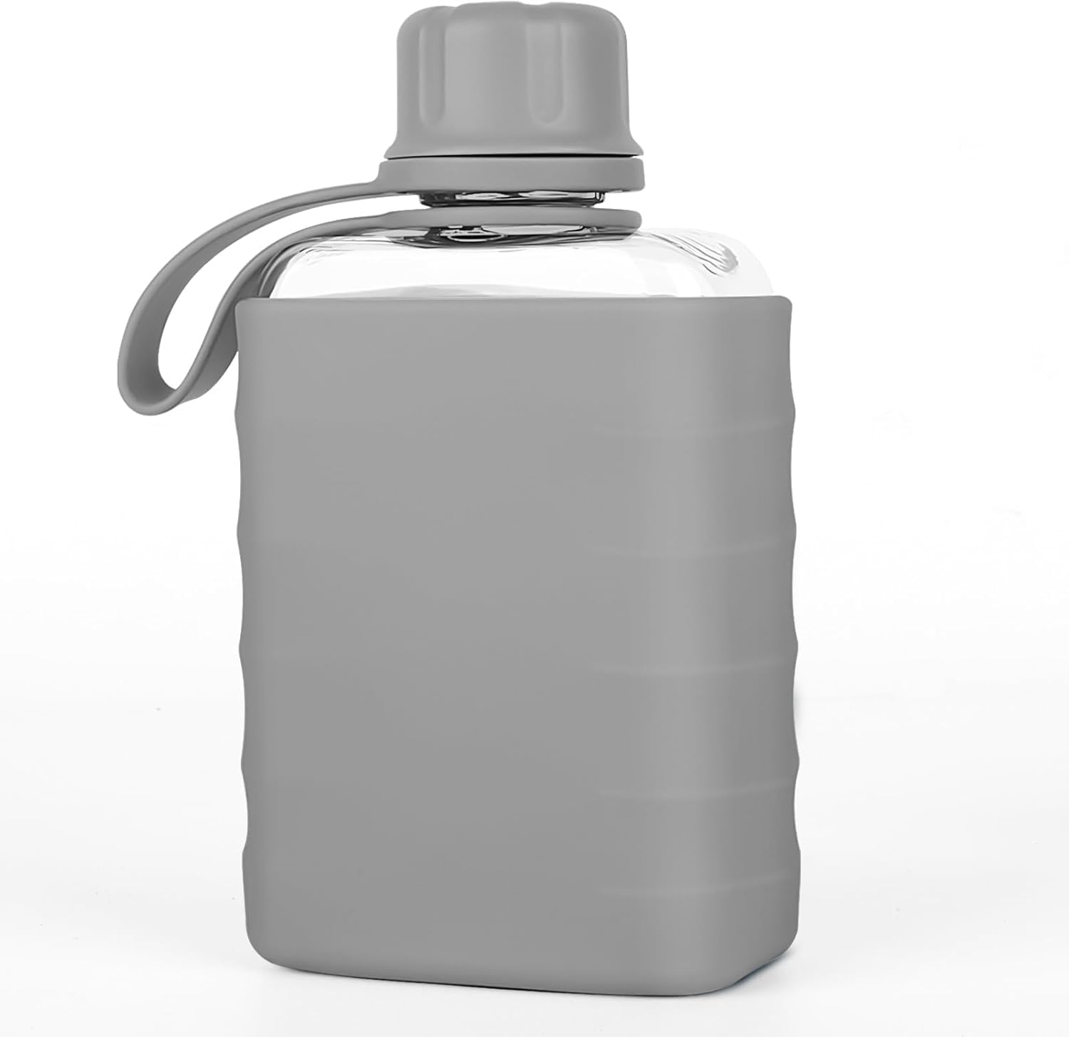 Modern Small Flask with Silicone Sleeve Mini Portable Travel Liquor Flask Clear Tritan Plastic Water Bottles, 8.2oz BPA Free Pocket Drinking Alcohol Flask for Outdoor (Gray)