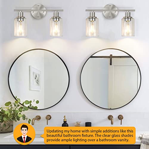 Image of Bathroom Light Fixtures, 2 Light Vanity Light, Silver Wall Sconces Lighting