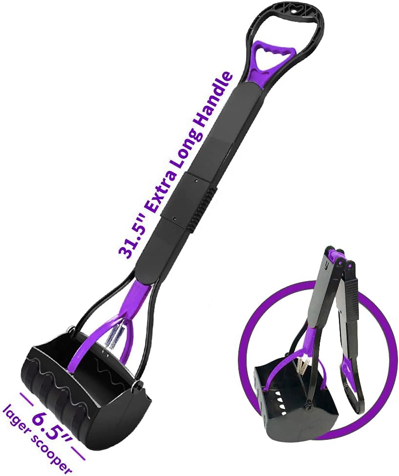HEAPETBON 31.5" Large Pooper Scooper for Dogs, Long Handle Poop Scoop Pet Pickup Grass Waste Tool-Purple