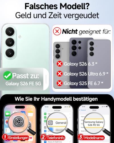 LeYi für Samsung Galaxy S26 FE-5G Hülle mit 2 Stück Schutzfolie-Transparent – Ansicht 2