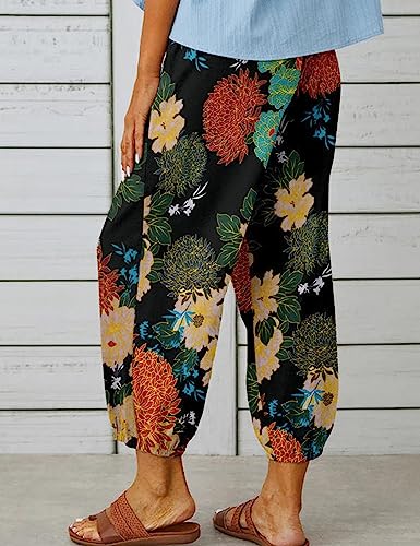 Women's Summer Loose Yoga Pants Wide Leg Elastic Waist Casual Capris Cropped Trousers with Pockets4