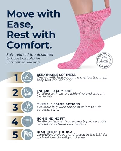 Image of Pembrook Knit Diabetic Socks for Men & Women - 6 Pairs, Wide Non Binding Neuropathy Socks for Women, Smooth Toe Seams
