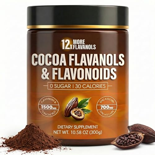 High Flavanol Cocoa Powder – 1500mg Cocoa Flavanols with 700mg Epicatechin, 12X Higher Flavanol Content Than Regular Cocoa – Premium Antioxidant for Circulation, Energy, Heart & Brain Support