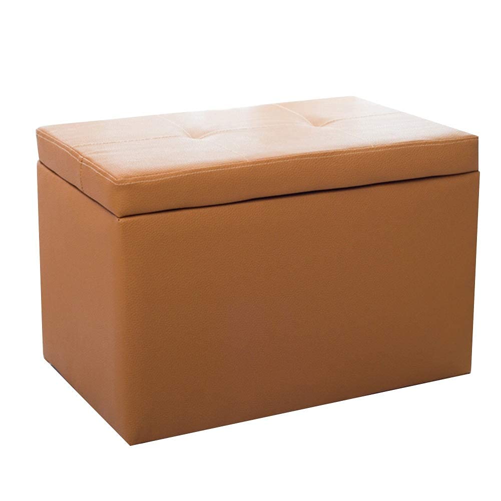 Banc coffre de rangement ottoman beige 60cm en bois et PU de salon