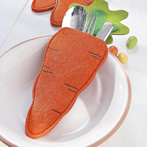 6 Stück Ostern Bestecktasche,Besteckhalter Karotte,Bestecktasche Filz Ostern,Bestecktaschen Ostern,Papierdrachen Bestecktaschen aus Filz in Karottenform,Exquisit Besteckhalter Tischdeko für Ostern