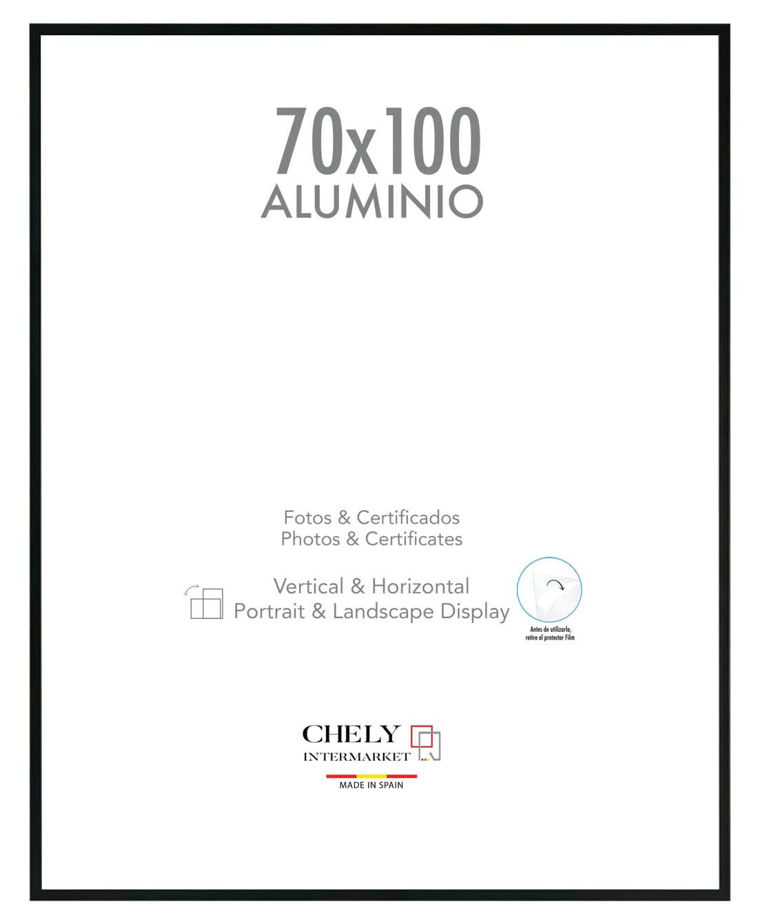 CHELY INTERMARKET | 31B2B | Marco de aluminio 70x100cm (Negro) MOD-214, estilo minimalista e intemporal, apto para enmarcar diplomas, titulo, fotos universitario y poster.(214-70x100-2,85)