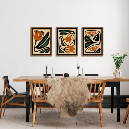 Mid Century Floral Wall Art Set of 3, Modern Abstract Botanical Wall Decor Picture, Vintage Boho Eclectic Plant Canvas Prints Paintings for Bedroom Living Room 16x24 inch Framed by YYNISPIN - Used condition - Image 3