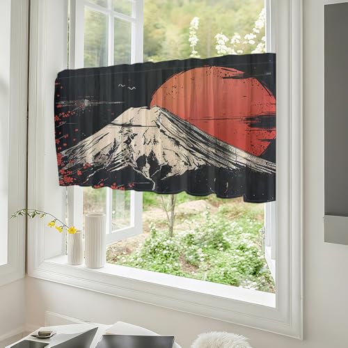 Odot Cortinas Cocina, Cortinas Semitransparente Moderno y Visillos Cortos para Ventanas, 1 Panel Cortina Cocina, para Salón Baño y Pequeñas Ventanas (Estilo japonés,W230*H45cm)