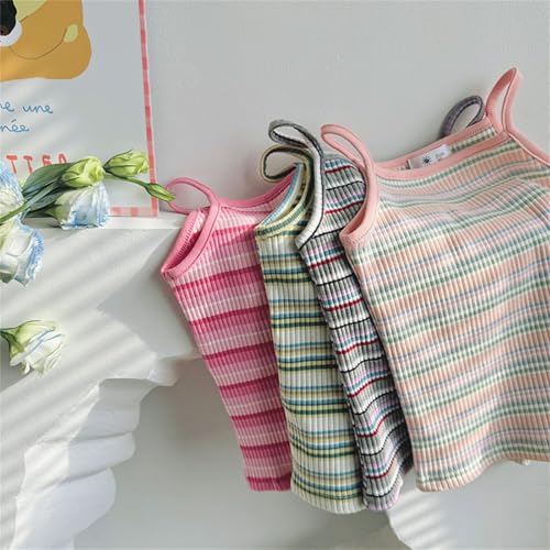 Girls Sleeveless Striped Tank Tops Spaghetti Strap Tshirts Ribbed Knit Color Block Summer Sport Casual Basic Blouse4