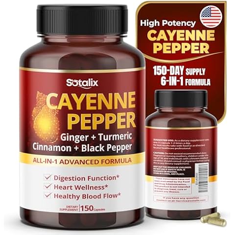 Cayenne Pepper 17,200mg with Ginger, Turmeric, Cinnamon, Black Pepper - Digestion Support - USA Made & Tested (150-day Supply) Cover