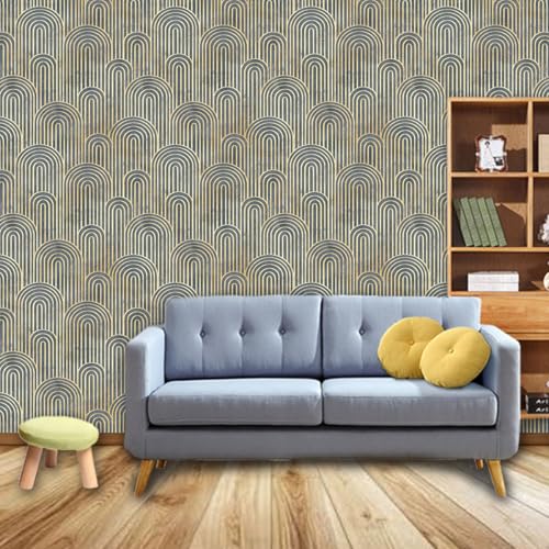 Image of Wallpaper Self Adhesive Wall Covering Elegant Semi-Circular Arches with Gold and Gray Concentric Lines (41cm x 244cm)
