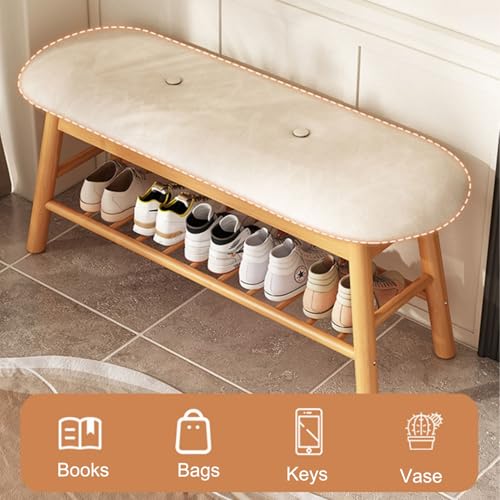 Banc à chaussures blanc style ferme 95x42 cm avec assise rembourrée pour entrée - 5