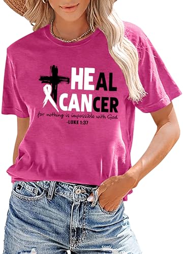 Breast Cancer Shirts for Women: Heal Cancer Pink Ribbon T-Shirt Breast Cancer Awareness Tee Shirts2