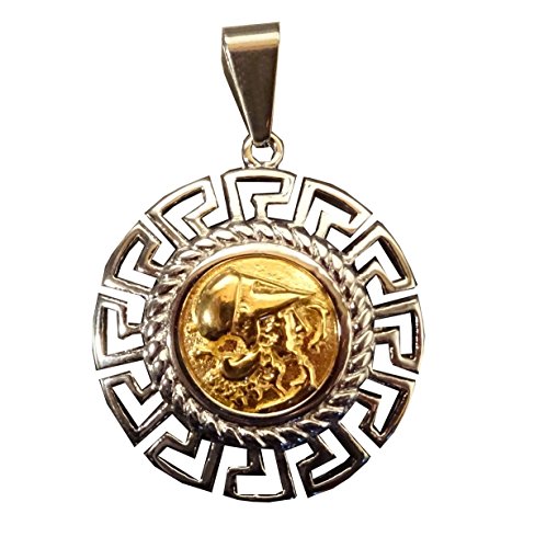 Preisvergleich Produktbild Schön Anhänger Nachbildung der griechischen Göttin Athene, Hellenischer Fries Stahl poliert Farbtöne gold und silber