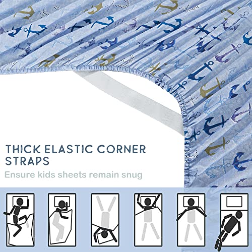 Softan Bed Sheet Set For Kids Boys, Twin Size Kids Sheets Microfiber Kids Fitted Sheet, Breathable & Silky Soft Feeling Kids Sheet Set 4 Pcs Anchor Kids Full Bed Sheet #TOP3