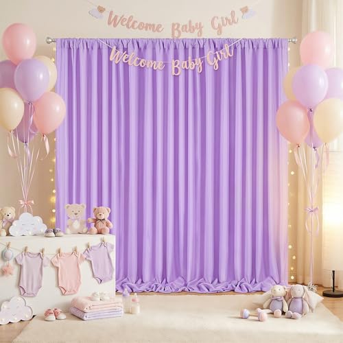 Image of Lavender Backdrop Curtains Photo Drapes: 4 Panels 5ft x 10ft Polyester Background Fabric - Wedding Mermaid Party Photography Decorations